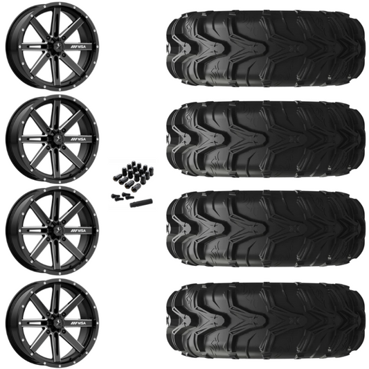 14" MSA Boxer M41 Black Milled UTV Rims & 27" EFX MotoMax Tires 6 Ply Mounted