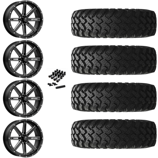 18" MSA Boxer M41 Black Milled UTV Rims & 35" EFX MotoRally Tires 8 Ply Mounted