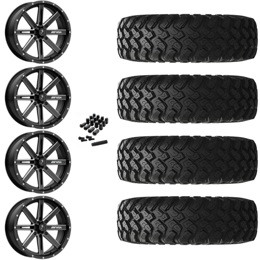16" MSA Boxer M41 Black Milled UTV Rims & 30" EFX MotoRally Tires 8 Ply Mounted
