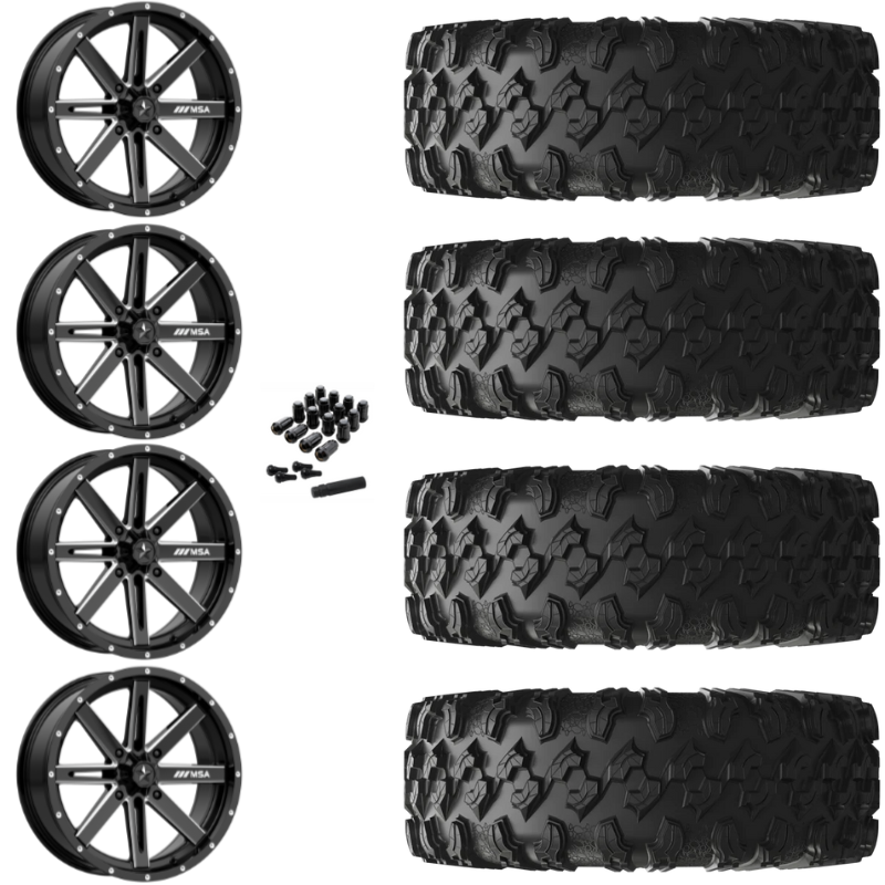 15" MSA Boxer M41 Black Milled UTV Rims & 32" EFX MotoRavage Tires 8 Ply Mounted