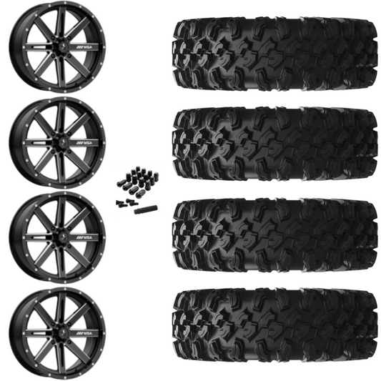 16" MSA Boxer M41 Black Milled UTV Rims & 30" EFX MotoRavage XL Tires 8 Ply Mounted