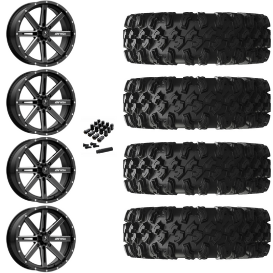 14" MSA Boxer M41 Black Milled UTV Rims & 28" EFX MotoRavage XL Tires 8 Ply Mounted