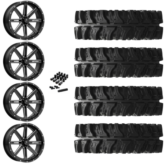 16" MSA Boxer M41 Black Milled UTV Rims & 30" EFX MotoSlayer Tires 6 Ply Mounted