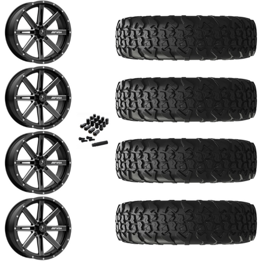 15" MSA Boxer M41 Black Milled UTV Rims & 32" EFX MotoVator R/T Tires 8 Ply Mounted