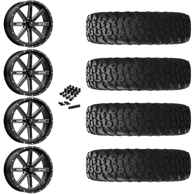 15" MSA Boxer M41 Black Milled UTV Rims & 33" EFX MotoVator R/T Tires 8 Ply Mounted