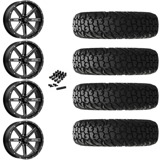 15" MSA Boxer M41 Black Milled UTV Rims & 32" EFX MotoVator Tires 8 Ply Mounted