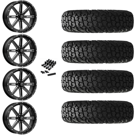 16" MSA Boxer M41 Black Milled UTV Rims & 32" EFX MotoVator Tires 8 Ply Mounted