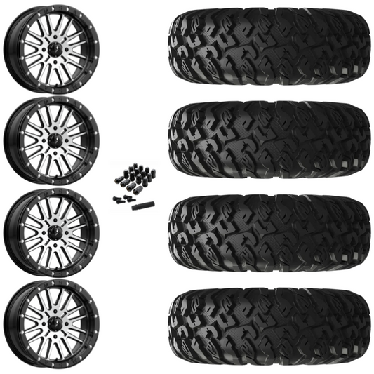 18" MSA Brute M37 Beadlock Black Machined UTV Rims & 33" EFX MotoClaw Tires 8 Ply Mounted
