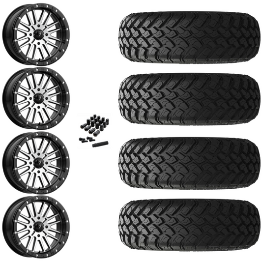 14" MSA Brute M37 Beadlock Black Machined UTV Rims & 30" EFX MotoHammer Tires 8 Ply Mounted