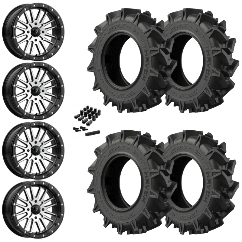 18" MSA Brute M37 Beadlock Black Machined UTV Rims & 32" EFX MotoHavok Tires 6 Ply Mounted