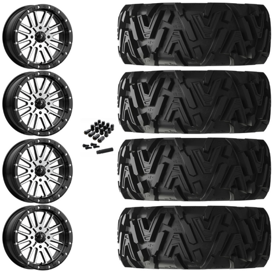 16" MSA Brute M37 Beadlock Black Machined UTV Rims & 30" EFX MotoMTC Tires 6 Ply Mounted