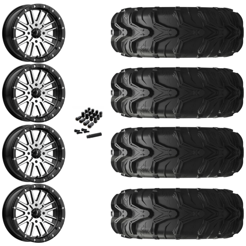 14" MSA Brute M37 Beadlock Black Machined UTV Rims & 27" EFX MotoMax Tires 6 Ply Mounted