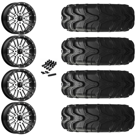 14" MSA Brute M37 Beadlock Black Machined UTV Rims & 27" EFX MotoMax Tires 6 Ply Mounted