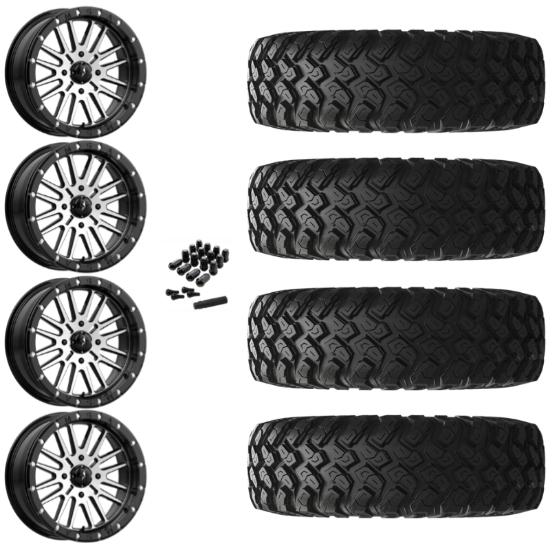 16" MSA Brute M37 Beadlock Black Machined UTV Rims & 32" EFX MotoRally Tires 8 Ply Mounted