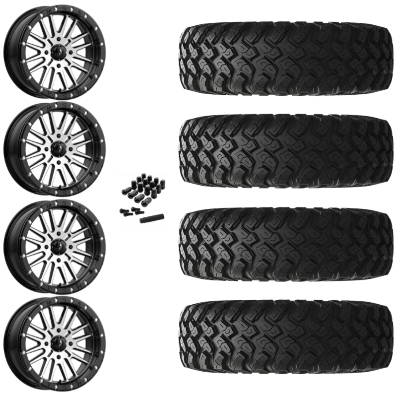 15" MSA Brute M37 Beadlock Black Machined UTV Rims & 33" EFX MotoRally Tires 8 Ply Mounted