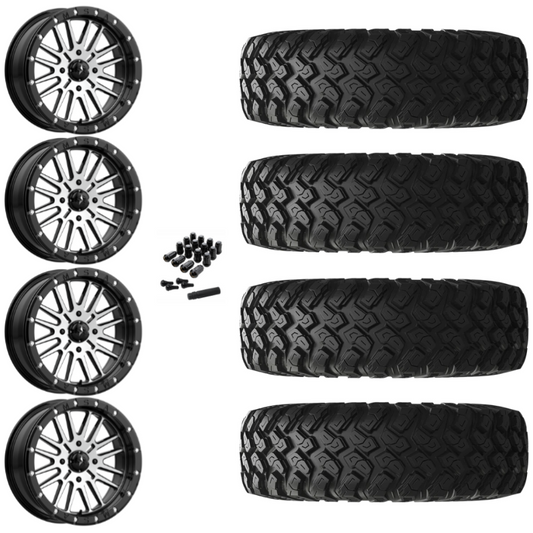 15" MSA Brute M37 Beadlock Black Machined UTV Rims & 33" EFX MotoRally Tires 8 Ply Mounted