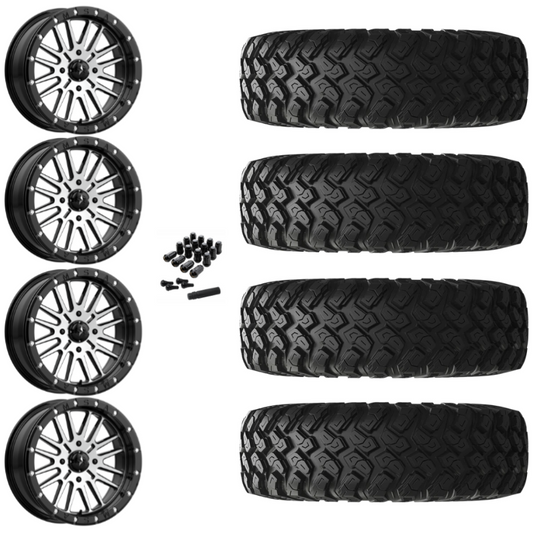 16" MSA Brute M37 Beadlock Black Machined UTV Rims & 30" EFX MotoRally Tires 8 Ply Mounted