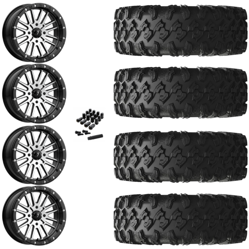 18" MSA Brute M37 Beadlock Black Machined UTV Rims & 32" EFX MotoRavage Tires 8 Ply Mounted