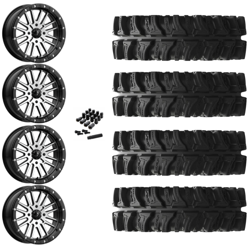 14" MSA Brute M37 Beadlock Black Machined UTV Rims & 28" EFX MotoSlayer Tires 6 Ply Mounted