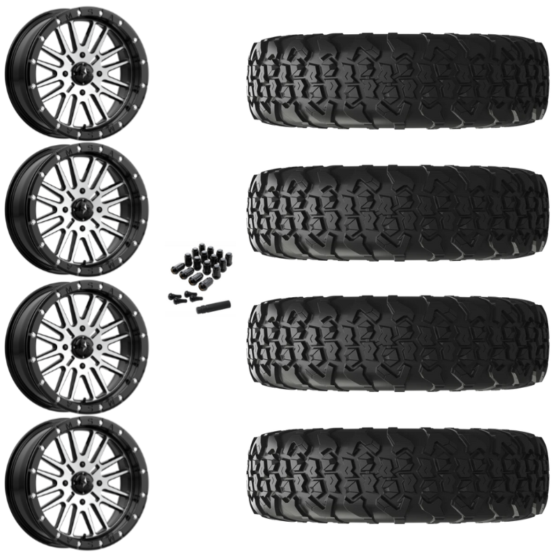 15" MSA Brute M37 Beadlock Black Machined UTV Rims & 32" EFX MotoVator R/T Tires 8 Ply Mounted