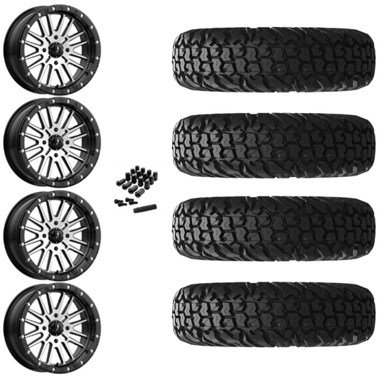 15" MSA Brute M37 Beadlock Black Machined UTV Rims & 32" EFX MotoVator Tires 8 Ply Mounted