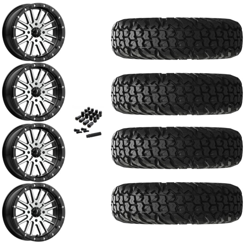 14" MSA Brute M37 Beadlock Black Machined UTV Rims & 28" EFX MotoVator Tires 8 Ply Mounted