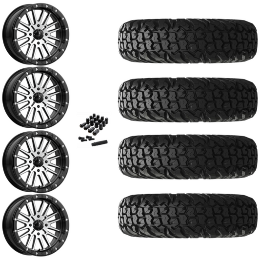 16" MSA Brute M37 Beadlock Black Machined UTV Rims & 32" EFX MotoVator Tires 8 Ply Mounted