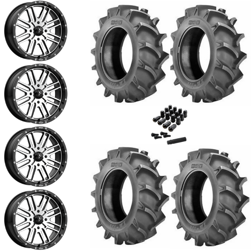 14" MSA Brute M38 Black Machined UTV Rims & 28" BKT TR171 Tires 6 Ply Mounted
