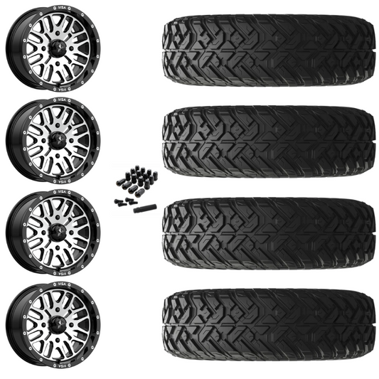 14" MSA Brute M38 Black Machined UTV Rims & 32" EFX Gripper R/T-K Tires 10 Ply Mounted