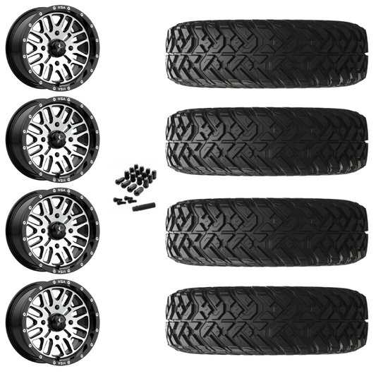 14" MSA Brute M38 Black Machined UTV Rims & 30" EFX Gripper R/T Tires 10 Ply Mounted