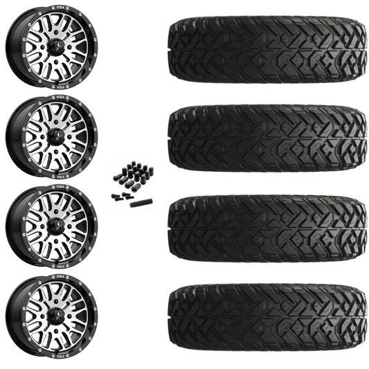 14" MSA Brute M38 Black Machined UTV Rims & 30" EFX Gripper Standard Tires 8 Ply Mounted