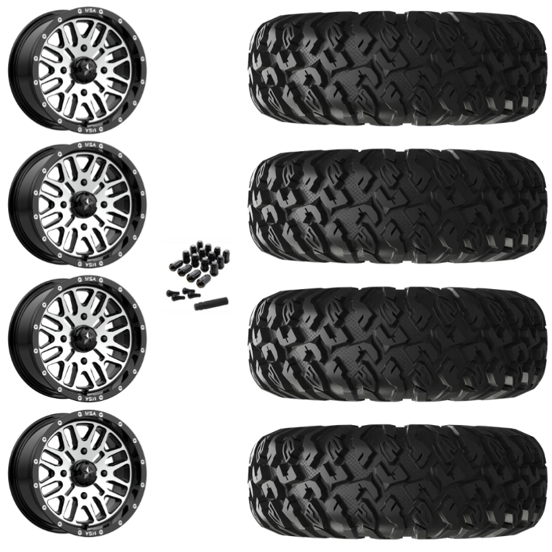 15" MSA Brute M38 Black Machined UTV Rims & 31" EFX MotoClaw Tires 8 Ply Mounted