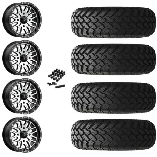 14" MSA Brute M38 Black Machined UTV Rims & 31" EFX MotoHammer Tires 8 Ply Mounted