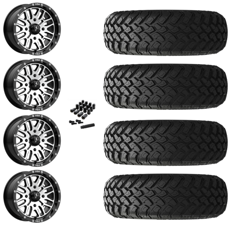 15" MSA Brute M38 Black Machined UTV Rims & 32" EFX MotoHammer Tires 8 Ply Mounted