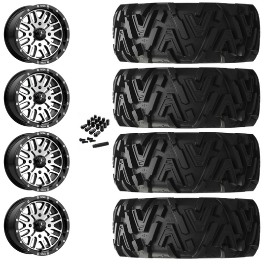 14" MSA Brute M38 Black Machined UTV Rims & 28" EFX MotoMTC Tires 6 Ply Mounted