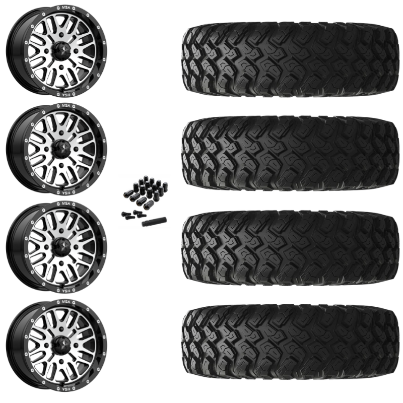 18" MSA Brute M38 Black Machined UTV Rims & 35" EFX MotoRally Tires 8 Ply Mounted