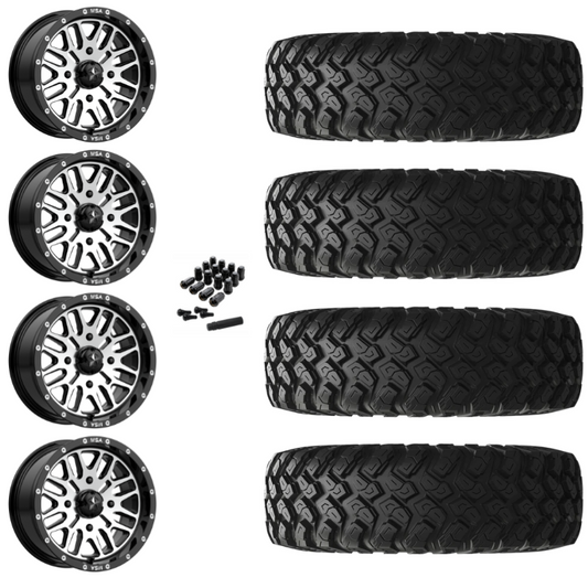 18" MSA Brute M38 Black Machined UTV Rims & 35" EFX MotoRally Tires 8 Ply Mounted