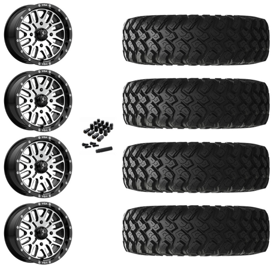 14" MSA Brute M38 Black Machined UTV Rims & 32" EFX MotoRally Tires 8 Ply Mounted