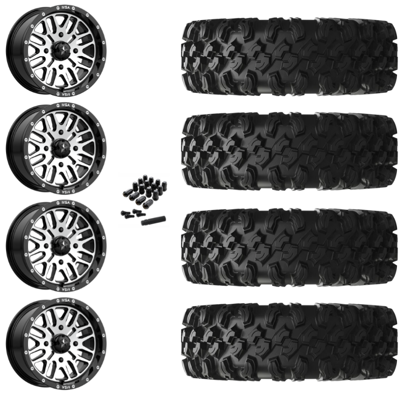 14" MSA Brute M38 Black Machined UTV Rims & 30" EFX MotoRavage XL Tires 8 Ply Mounted