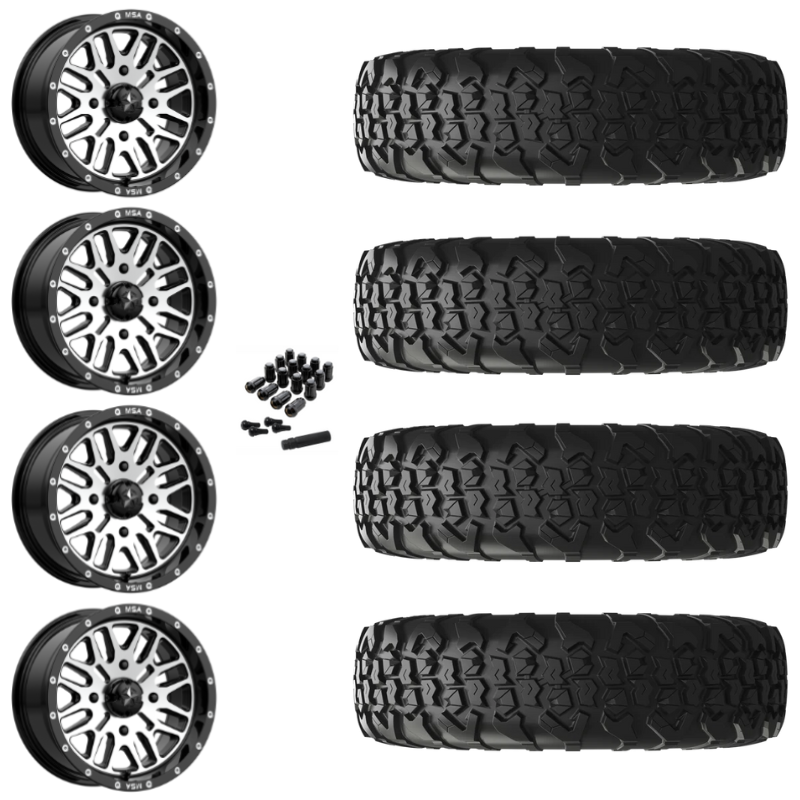 15" MSA Brute M38 Black Machined UTV Rims & 33" EFX MotoVator R/T Tires 8 Ply Mounted