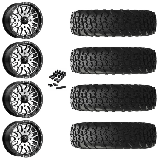 15" MSA Brute M38 Black Machined UTV Rims & 33" EFX MotoVator R/T Tires 8 Ply Mounted