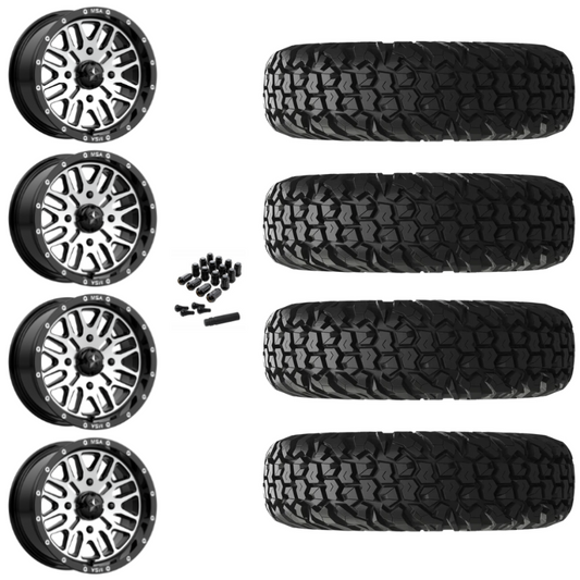 15" MSA Brute M38 Black Machined UTV Rims & 30" EFX MotoVator Tires 8 Ply Mounted