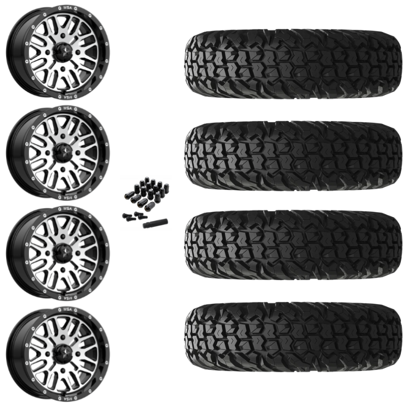 14" MSA Brute M38 Black Machined UTV Rims & 32" EFX MotoVator Tires 8 Ply Mounted