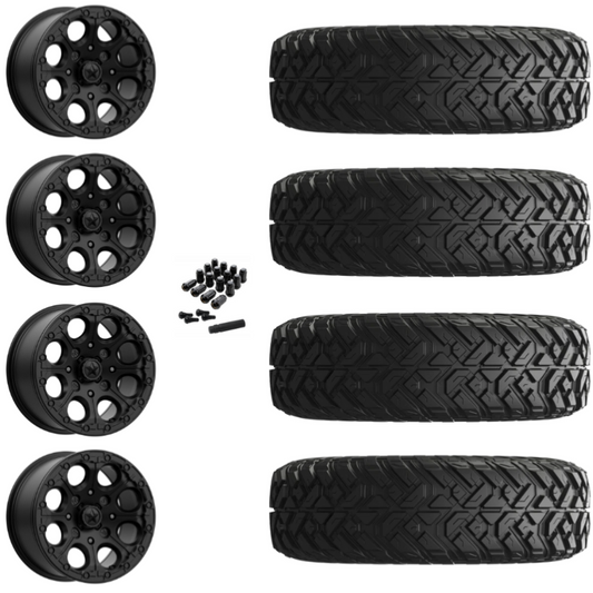 14" MSA Cannon M44 Beadlock Black UTV Rims & 28" EFX Gripper Standard Tires 8 Ply Mounted