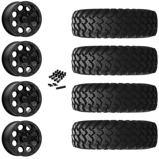 14" MSA Cannon M44 Beadlock Black UTV Rims & 30" EFX MotoRally Tires 8 Ply Mounted