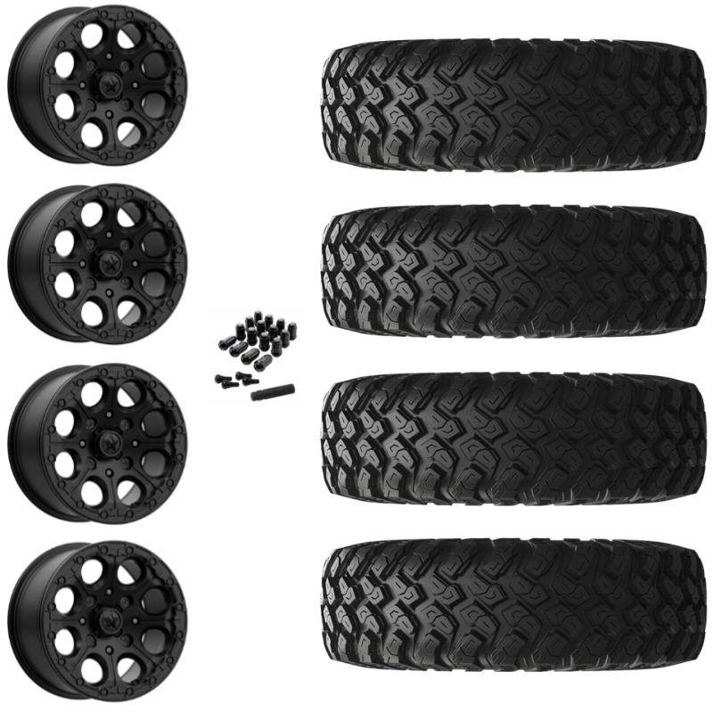 15" MSA Cannon M44 Beadlock Black UTV Rims & 28" EFX MotoRally Tires 8 Ply Mounted
