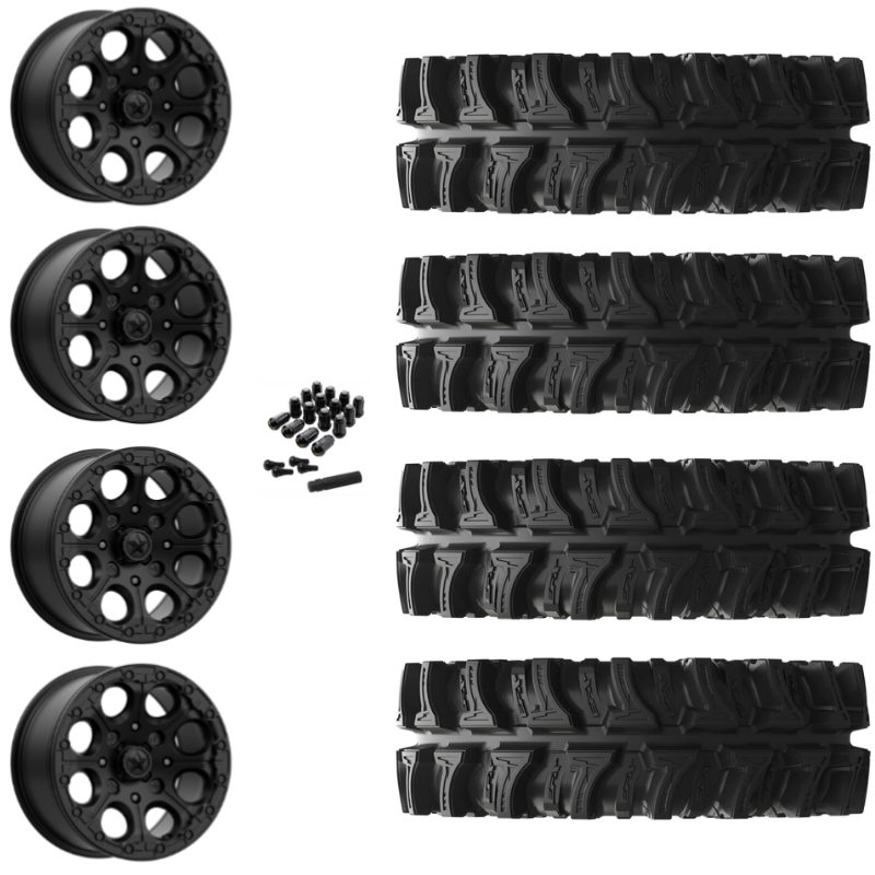 14" MSA Cannon M44 Beadlock Black UTV Rims & 28" EFX MotoSlayer Tires 6 Ply Mounted