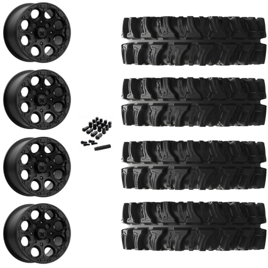 14" MSA Cannon M44 Beadlock Black UTV Rims & 28" EFX MotoSlayer Tires 6 Ply Mounted