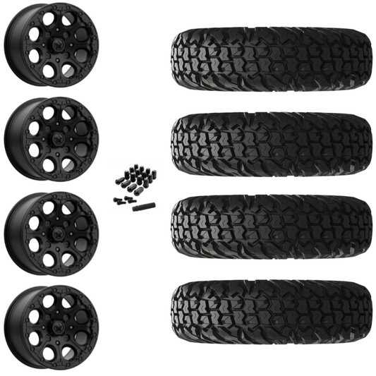 15" MSA Cannon M44 Beadlock Black UTV Rims & 30" EFX MotoVator Tires 8 Ply Mounted