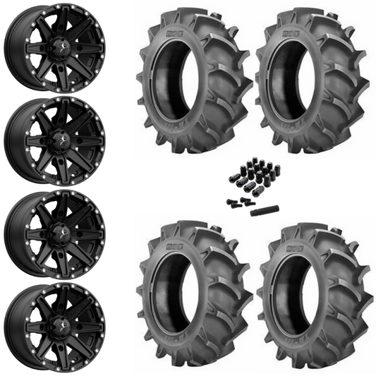 14" MSA Clutch M33 Black UTV Rims & 28" BKT TR171 Tires 6 Ply Mounted